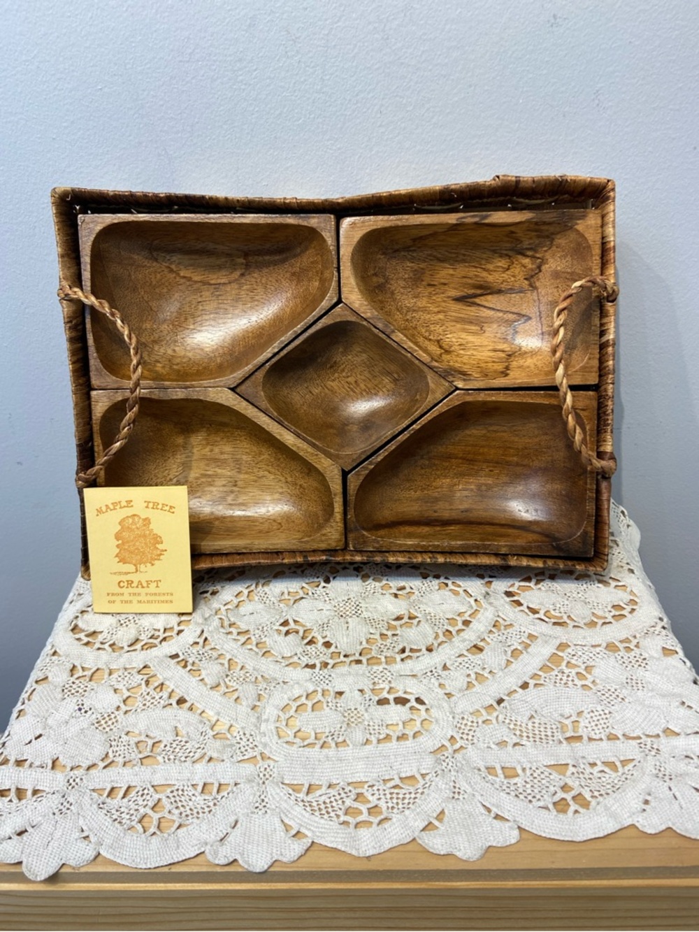 Canadian made Wood Serving Dish with Rattan Tray